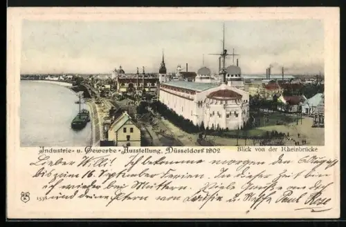AK Düsseldorf, Gewerbe- und Industrieausstellung 1902, Blick von der Rheinbrücke