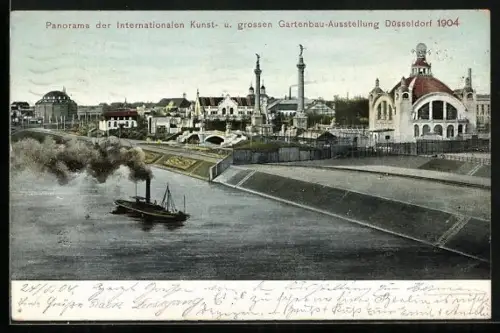 AK Düsseldorf, Internationale Kunst- und grosse Gartenbau-Ausstellung 1904, Rheinpartie