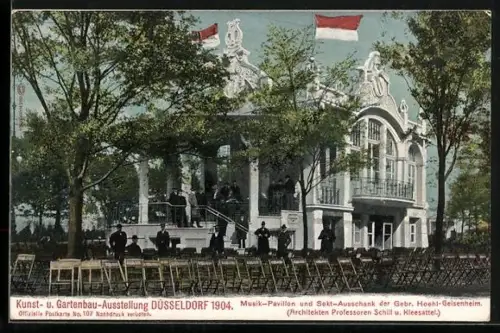 AK Düsseldorf, Internationale Kunst-Historische Gartenbau-Ausstellung 1904, Musikpavillon und Sektausschank