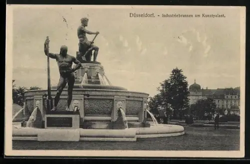 AK Düsseldorf, Industriebrunnen am Kunstpalast, Zur Erinnerung an die Ausstellung 1902