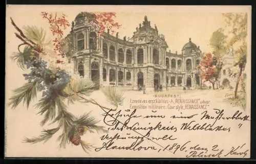 Lithographie Budapest, Exposition millenaire: Cour style Renaissance