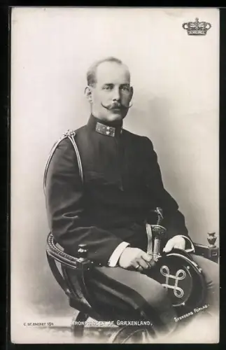 AK Portrait Kronprinz von Griechenland in Uniform mit Säbel