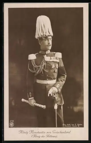 AK König Konstantin von Griechenland in Uniform mit Paradehelm