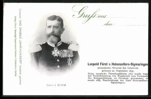 AK Leopold Fürst von Hohenzollern-Sigmaringen, Preussischer General der Infanterie
