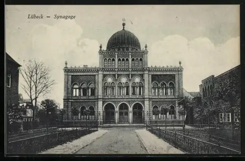 AK Lübeck, Synagoge mit Park