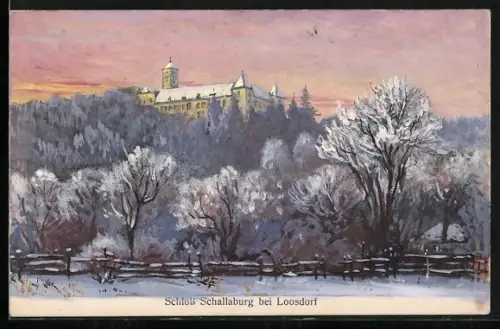 Künstler-AK Handgemalt: Loosdorf, Schloss Schallaburg im Winter