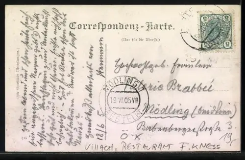 Foto-AK Villach, Restaurant F. Kness mit Garten