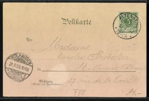 Lithographie Munster-Altenberg, Ortsansicht, Hotel Altenberg, La Terrasse de l`Hotel