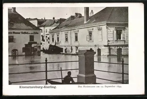 AK Klosterneuburg-Kierling, Hochwasser 1899, Ortspartie