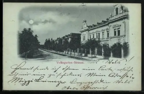 Mondschein-AK Wien, Volksgarten-Strasse im Vollmondlicht
