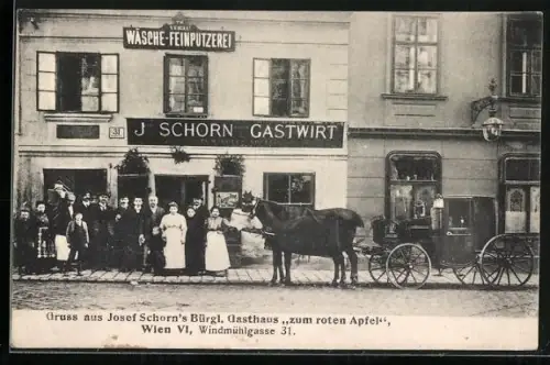 AK Wien, Josef Schorn`s Bürgl. Gasthaus zum roten Apfel in der Windmühlgasse 31