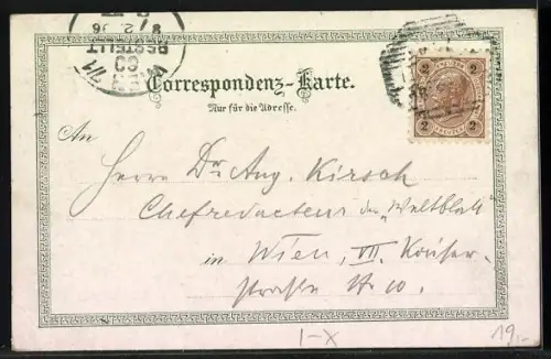 Lithographie Meran, Ortsansicht mit Kirche und Bergpanorama