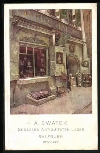 AK Salzburg, Antiquitätenhandel von A. Swatek, Brodgasse