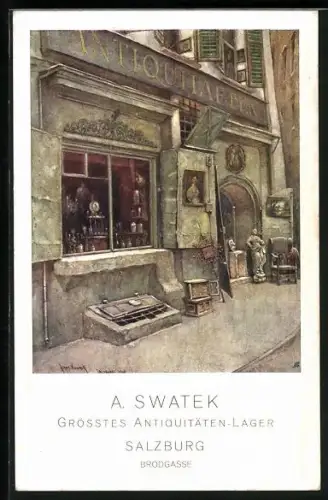 AK Salzburg, Antiquitätenhandel von A. Swatek, Brodgasse