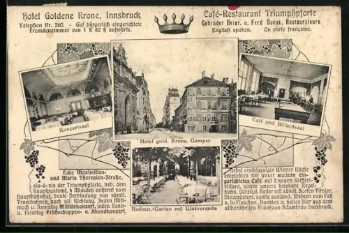 AK Innsbruck, Cafe-Restaurant Triumphpforte, Hotel Goldene Krone
