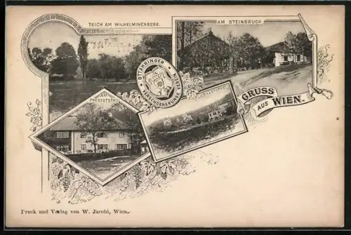 AK Wien, Mottl`s Restaurant & Meierei am Predigtstuhl, Teich am Wilhelminenberg, Liebhartsthal