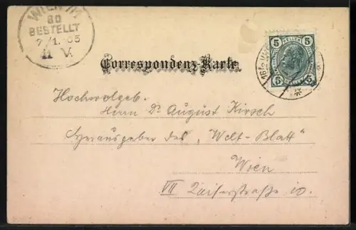 AK Wien, Gasthaus Wilhelm Türk`s Weinschank in der Wilhelminengasse 142a, Porträt des Besitzers