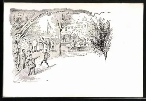 Lithographie Klosterneuburg, Jahrmarkt beim Sommerfest