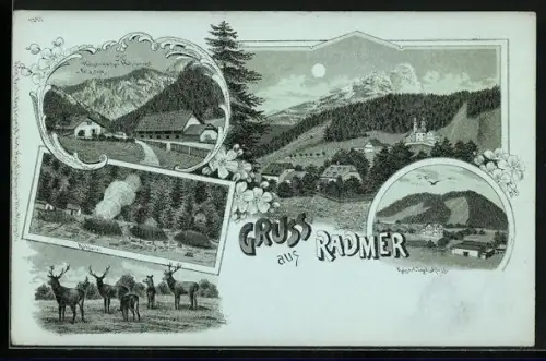 Mondschein-Lithographie Radmer, Kaiserl. Jagdschloss, Weisenbacher Hühnernest