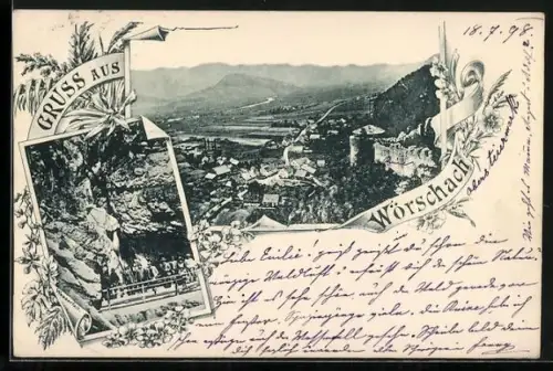 AK Wörschach, Ortsansicht und Wasserfall