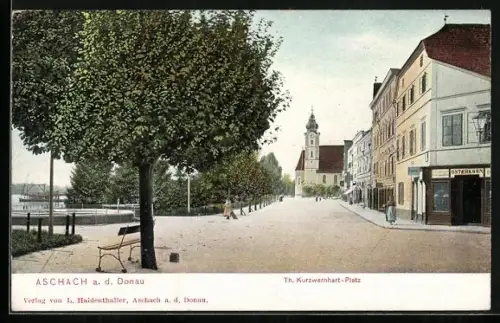 AK Aschach a. d. Donau, Partie am Th. Kurzwernhart-Platz
