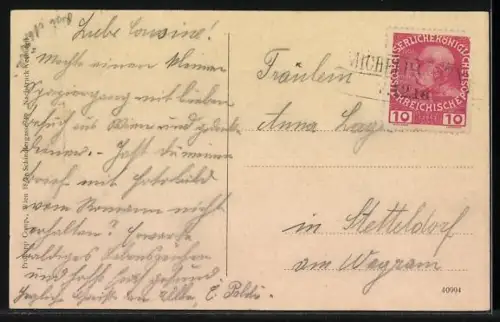 Künstler-AK Sieghartskirchen, Loibersdorf (Plankenberg), Gasthof Karl Wimmer mit Ortspanorama