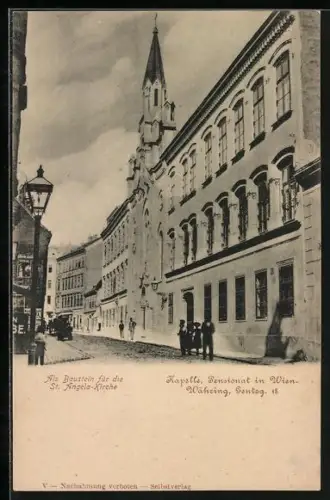 AK Wien, Währing, St. Angela-Kirche mit Strassenpartie