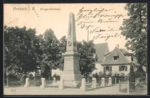 AK Ansbach i. B., Am Kriegerdenkmal, Ortspartie