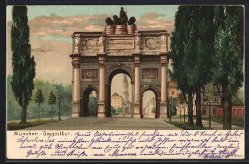 Lithographie München, Ansicht am Siegestor