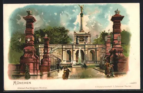 Lithographie München, Prinz Regenten Brücke vor dem Einsturz
