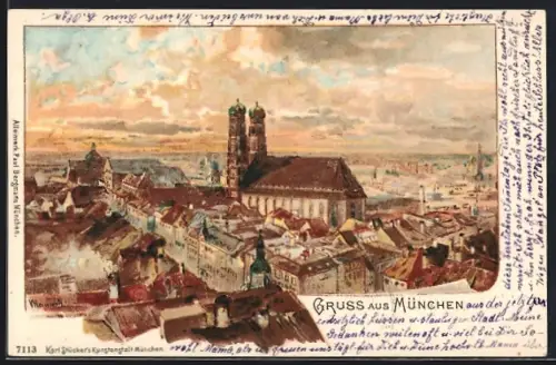 Lithographie München, Die Frauenkirche in der Altstadt