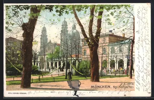 Lithographie München, Blick in den kgl. Hofgarten