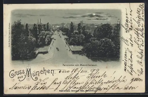 AK München, Panorama vom Maximilianeum mit Strassenpartie