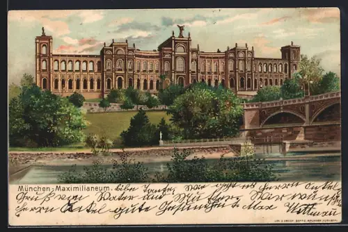 Lithographie München, Maximilianeum auf der Anhöhe