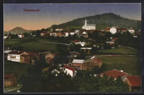 AK Hohenwarth / Bayer. Wald, Gesamtansicht mit Bergblick aus der Vogelschau