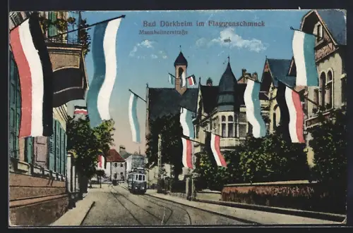 AK Bad Dürkheim, Mannheimerstrasse im Flaggenschmuck