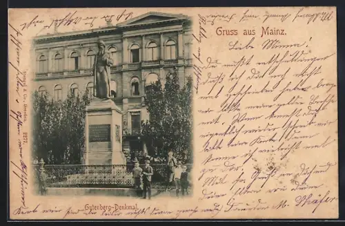 AK Mainz, Gutenberg-Denkmal mit Knabengruppe