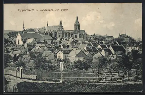 AK Oppenheim, Stadtansicht mit der Kirche von Süden aus