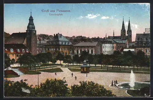 AK Pirmasens, der Sprudel auf dem Exerzierplatz