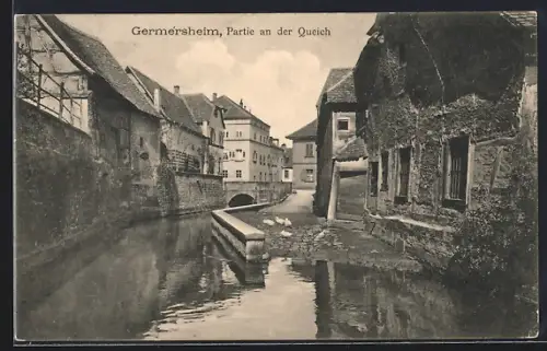 AK Germersheim, Partie an der Queich, mit Wasser-Einstieg