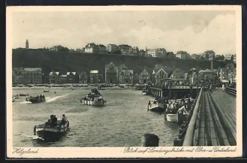AK Helgoland, Blick auf Landungsbrücke mit Ober- u. Unterland