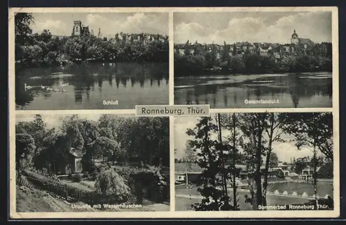 AK Ronneburg /Th., Sommerbad, Urquelle mit Wasserhäuschen, Gesamtansicht