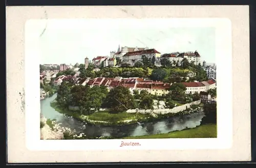 AK Bautzen, Ortsansicht mit Flusslauf