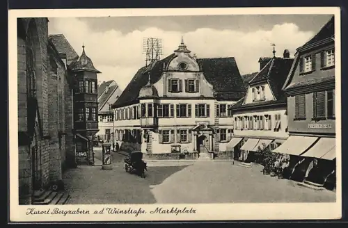AK Bergzabern, Blick auf den Marktplatz mit den umliegenden Geschäften