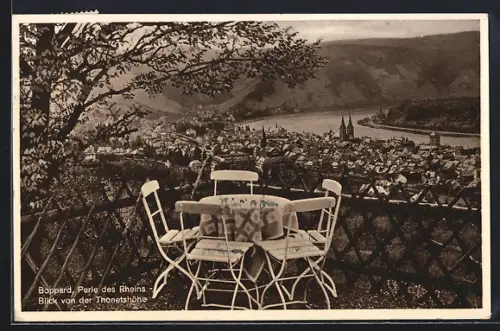AK Boppard, Restaurant Thonetshöhe, Blick von Terrasse auf Rhein