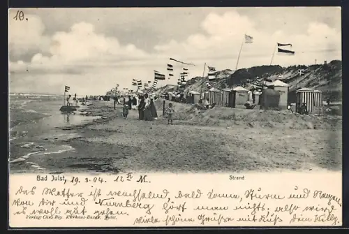 AK Bad Juist, Strand mit Badehäuschen