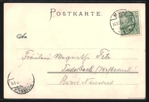 Lithographie Mainz, Teilansicht mit Fernblick vom Stephansturm aus