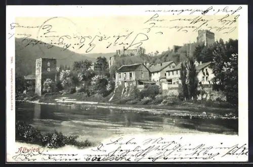 AK Altwied, Teilansicht mit Burgruine