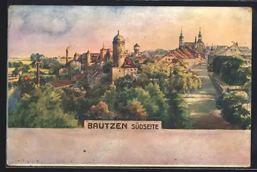 Künstler-AK Bautzen, Südseite der Stadt