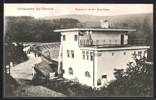 AK Urfttalsperre /Gemünd, Ortsansicht mit Restaurant an der Sperrmauer